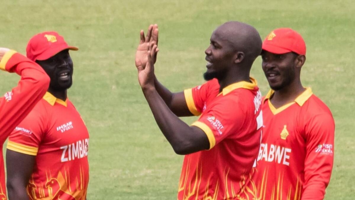 Zimbabwe players celebrate a wicket. (ICC Twitter)