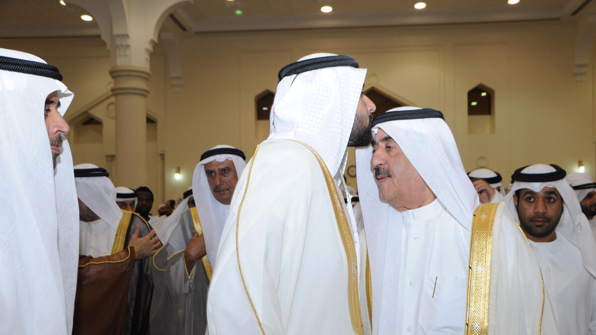 Shaikh Saud bin Rashid receives Eid greetings at his palace in Umm Al Quwain.