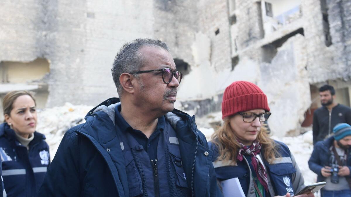 WHO director Tedros Adhanom Ghebreyesus visits an area in the northern city of Aleppo. — AFP