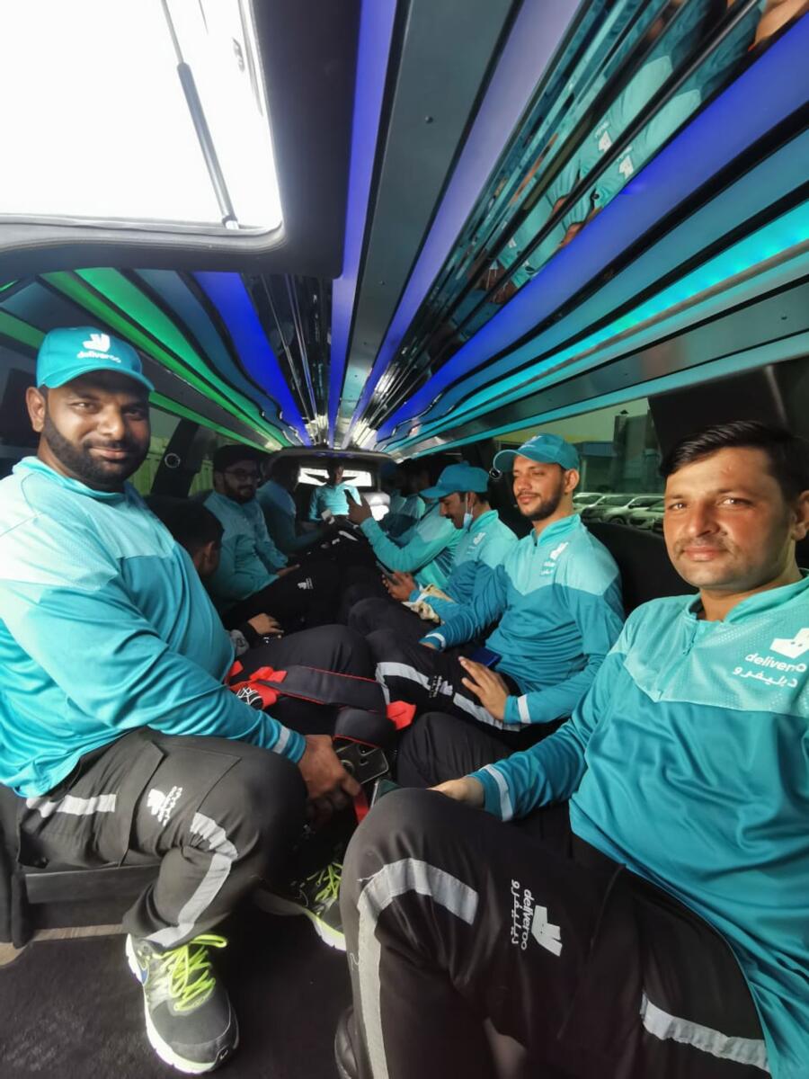 Deliveroo riders on a limousine ride. Photo: Supplied