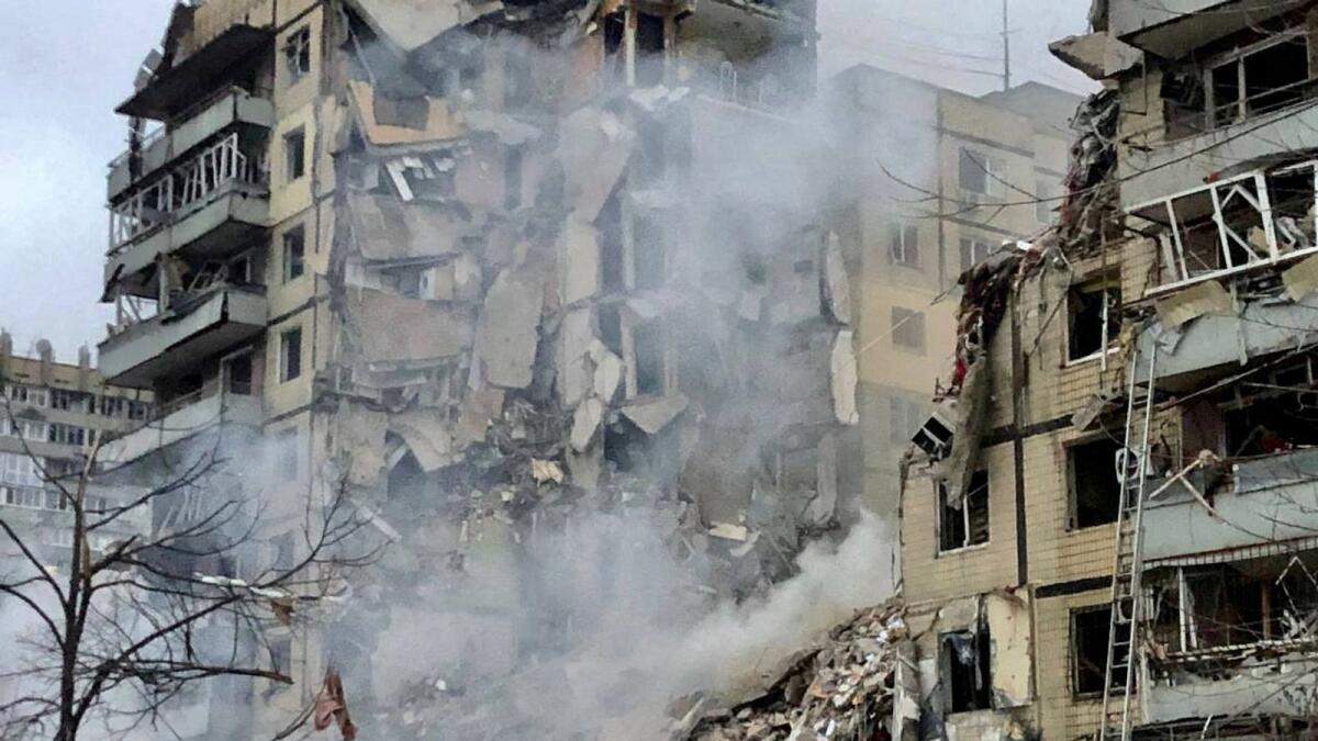 A view shows an apartment building heavily damaged by a Russian missile strike in Dnipro, Ukraine, Saturday. — Reuters