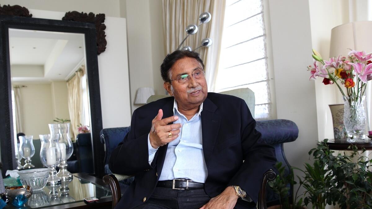 Pervez Musharraf speaks during an interview with Khaleej Times at his residence in Dubai.-Photo by Juidin Bernarrd/ Khaleej Times