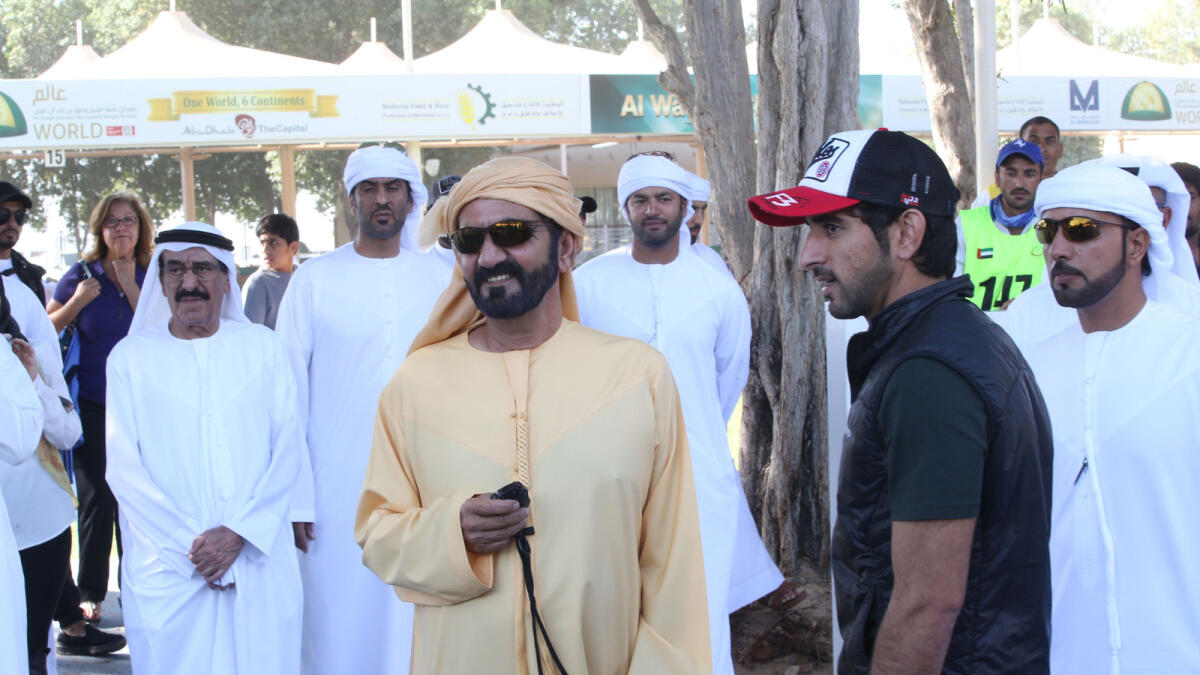 Shaikh Mohammed and Shaikh Hamdan attend the Al Qudra Challenge endurance race which was won by Saif Ahmed Al Mazroui. 