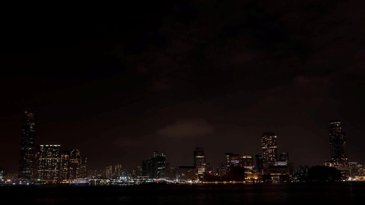A view of Hong Kong during the Earth Hour 2021 celebrations, in Hong Kong.
