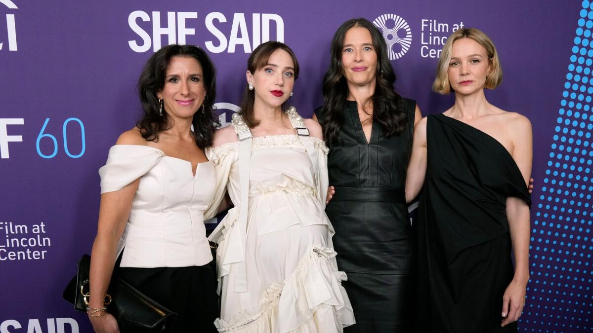 Jodi Kantor, Zoe Kazan, Megan Twohey and Carey Mulligan attend the premiere of 'She Said' (Photo: AP)