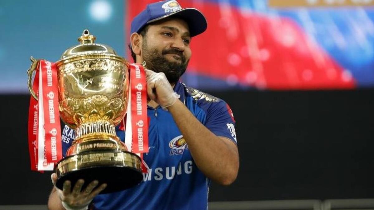 Rohit Sharma poses with the IPL trophy after winning the tournament last year. (BCCI)