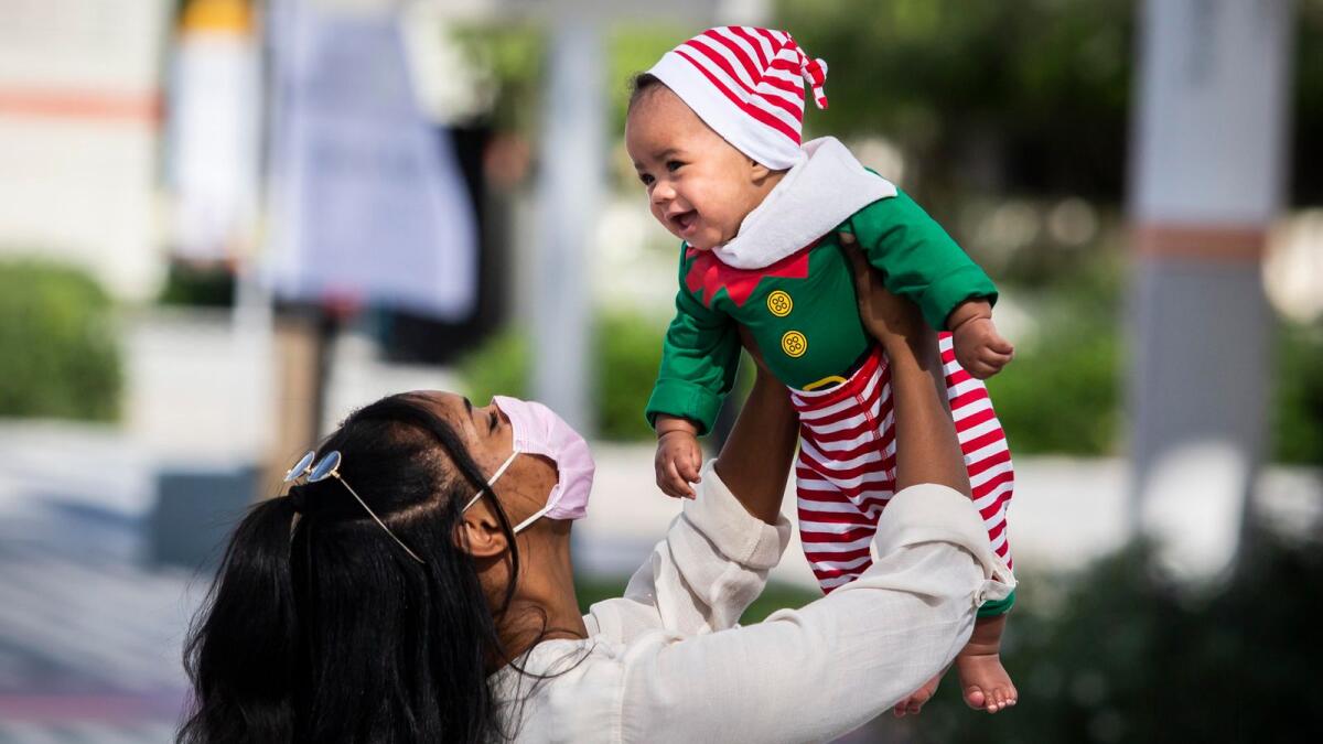 A child dressed as Santa’s Helper at Opportunity District, Expo 2020 Dubai. (Photo by Isaac Lawrence/Expo 2020 Dubai)