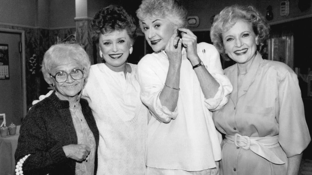 Actors from the television series The Golden Girls stand together during a break in taping Dec. 25, 1985 in Hollywood