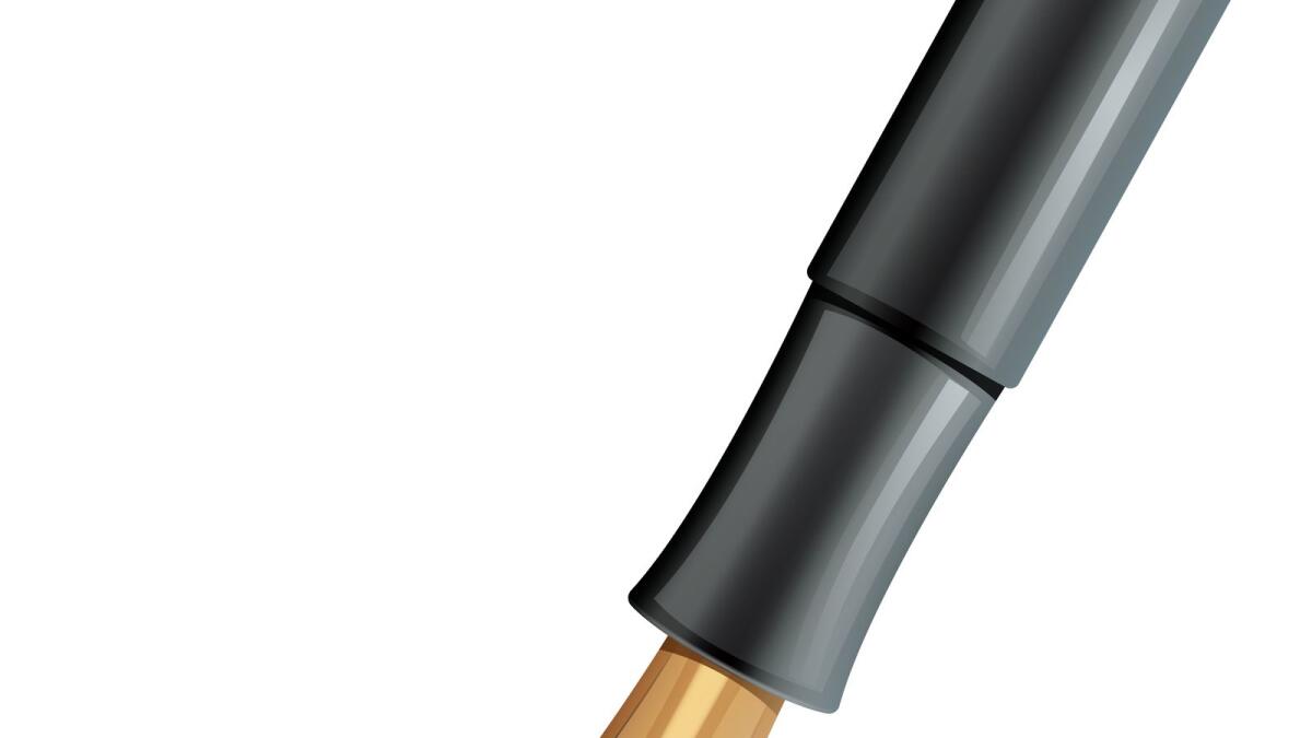 Closeup on fountain pen writing a signature realistic vector illustration
