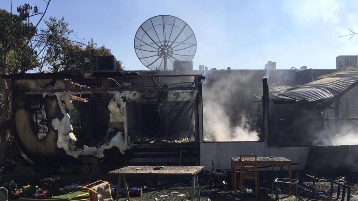 A garden shed was destroyed in Jumeira 3 on Wednesday. — Supplied photo
