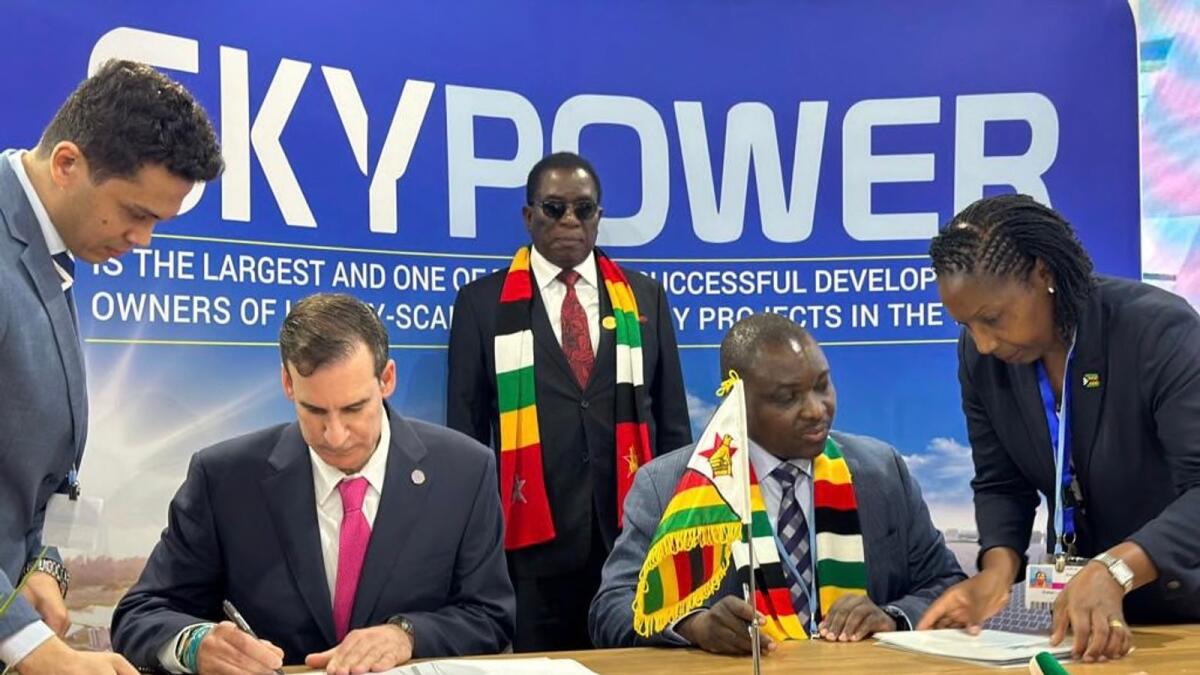 Kerry Adler, Founder, President and Chief Executive Officer, SkyPower Global and Minister of Energy, Zhemu Soda of Zimbabwe at the signing agreement ceremony in Sharm El Sheikh during COP27. The occasion was graced by Emmerson Mnangagwa, President of Zimbabwe. - Supplied photo