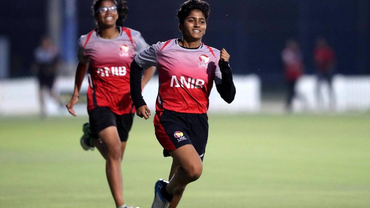 UAE captain Theertha Satish (right) during a training session