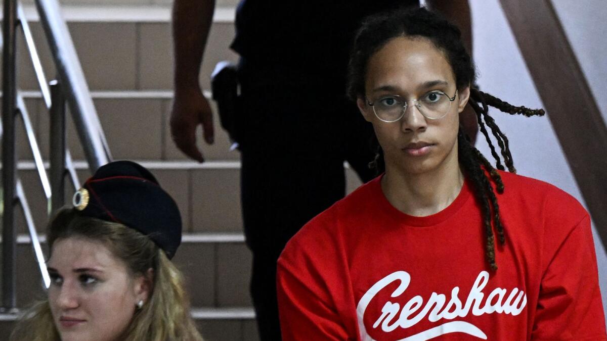 US WNBA basketball superstar Brittney Griner arrives to a hearing at the Khimki Court, outside Moscow on July 7, 2022. Photo: AFP
