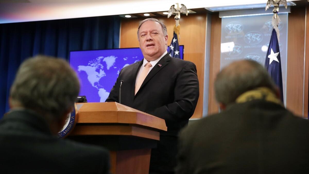 US Secretary of State Mike Pompeo holds a news conference to talk about the dire economic and political situation in Venezuela.-AFP