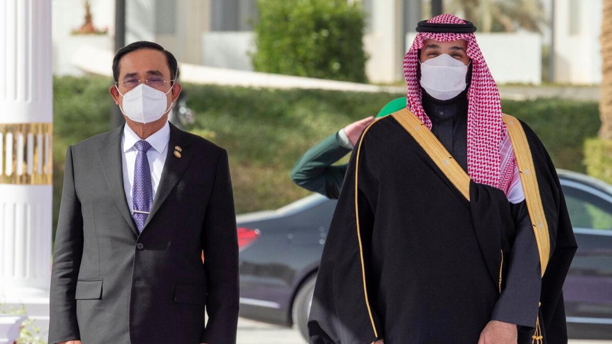 Saudi Crown Prince Mohammed bin Salman with Thai Prime Minister Prayuth Chan-ocha. — SPA