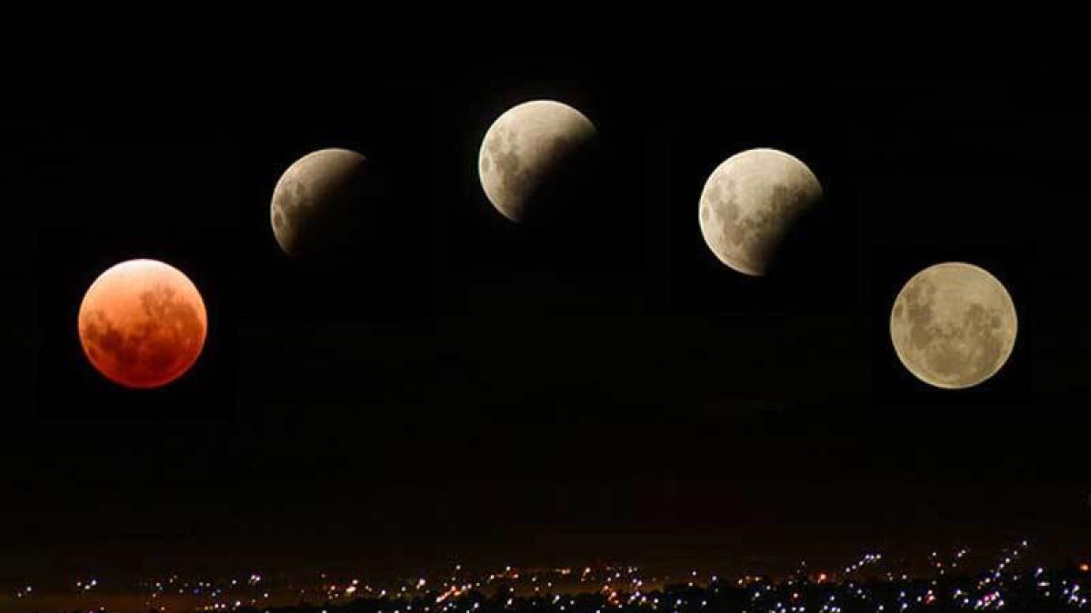 The lunar eclipse will continue for 77 minutes, from 3:51-6:08pm.- Alamy Image 