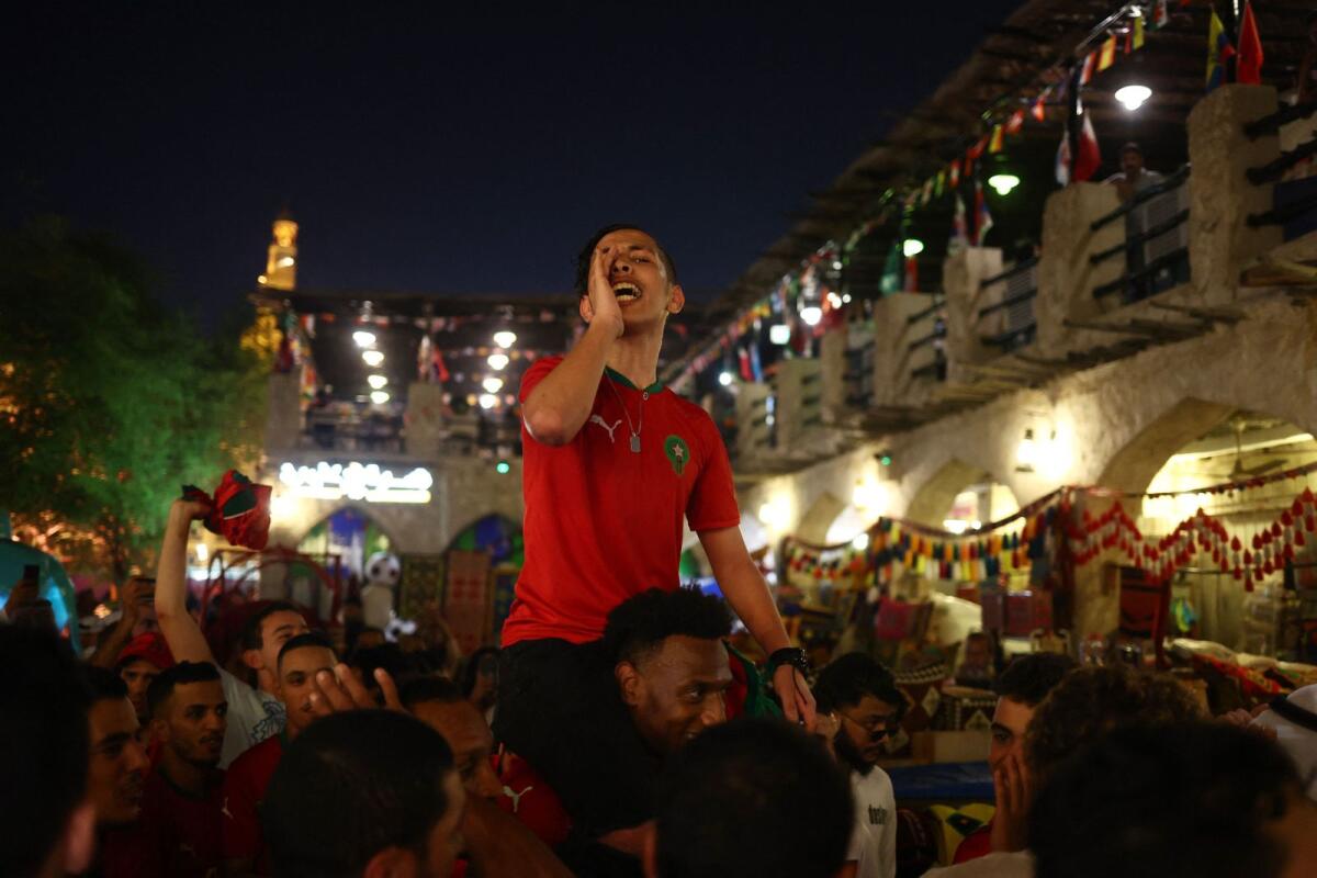 Morocco fans at Souq Waqif market in Doha ahead of the Fifa World Cup.  (Reuters)