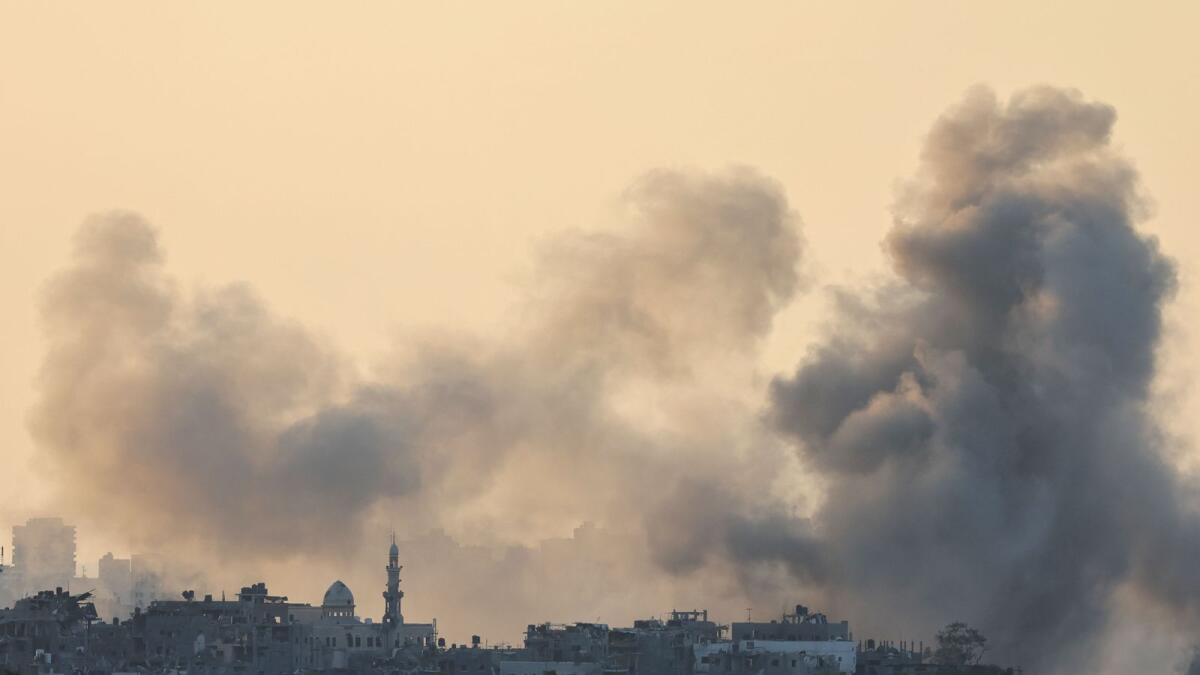 A picture taken from the southern Israeli side of the border with the Gaza Strip shows smoke billowing after Israeli bombardment of an area in the Palestinian enclave. — AFP