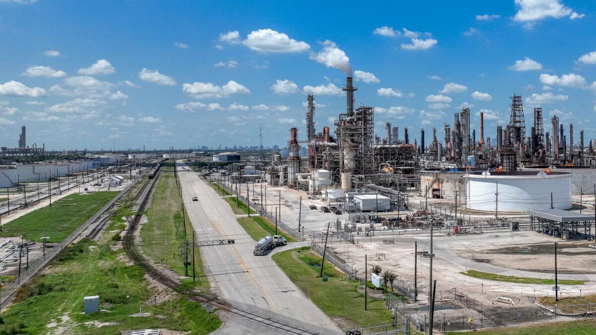 In an aerial view, an oil refinery is seen in Houston, Texas. Brent averaged $103.70 a barrel in 2022, gaining about 10 per cent annually, after jumping 50 per cent in 2021, while WTI ended up about seven per cent last year, following a 55 per cent surge in 2022.— AFP
