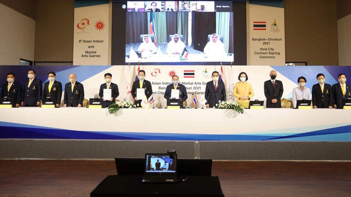 The signing ceremony was conducted via video conference link between the Sports Authority of Thailand in Bangkok and the OCA HQ in Kuwait. -- Supplied photo