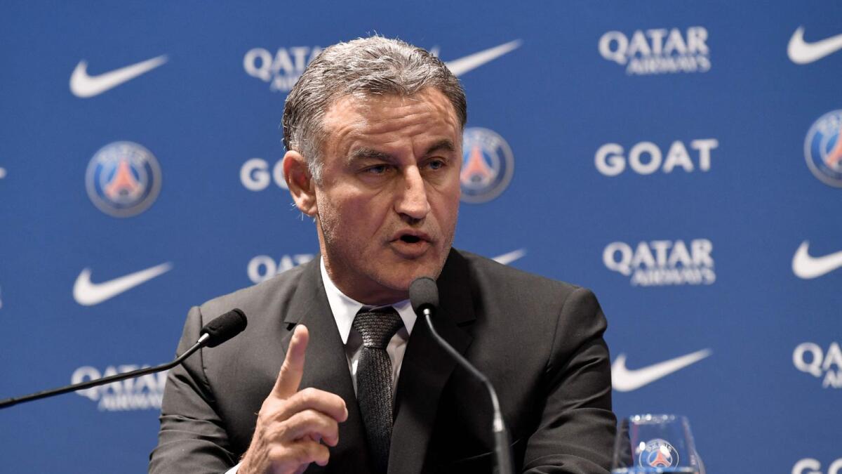 French coach Christophe Galtier speaks during a press conference in Paris on Tuesday after being appointed as Paris Saint-Germain coach. — AFP