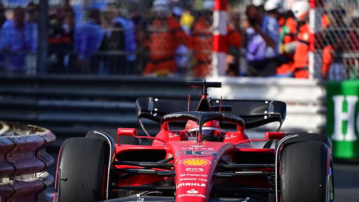 Ferrari's Charles Leclerc drives during the second practice session at the Monaco street circuit on Friday. — AFP