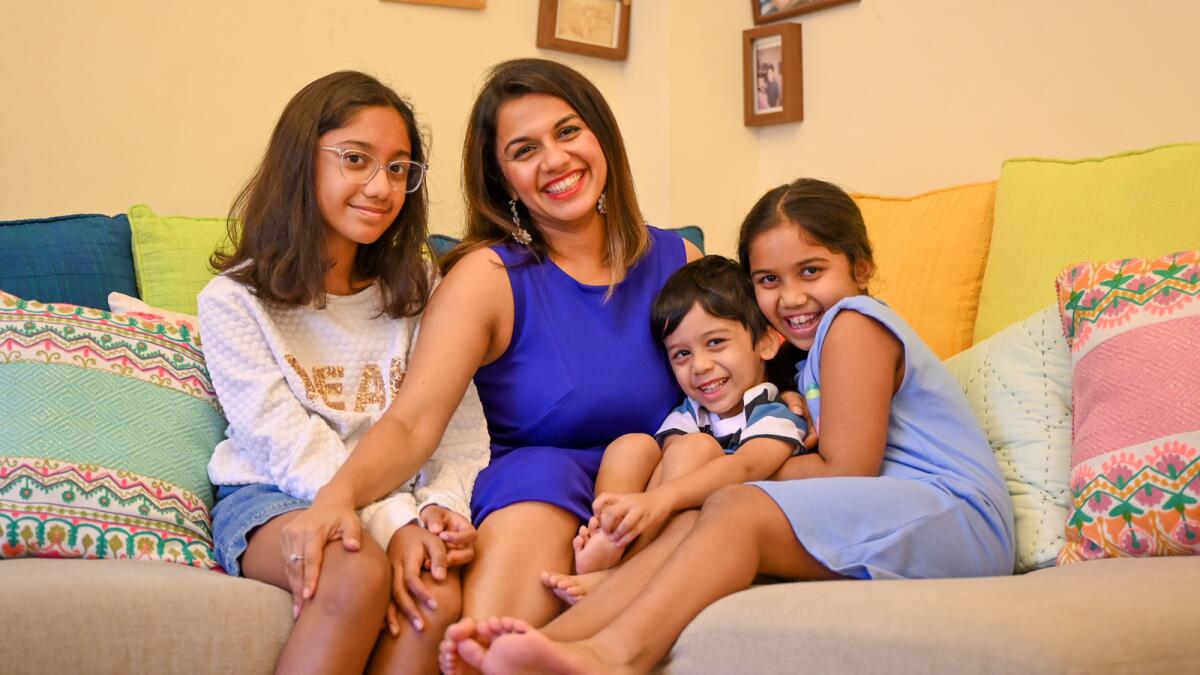 Karishma  with her daughters  Isabelle  (11), Emelia (8) and son Isaiah (3)