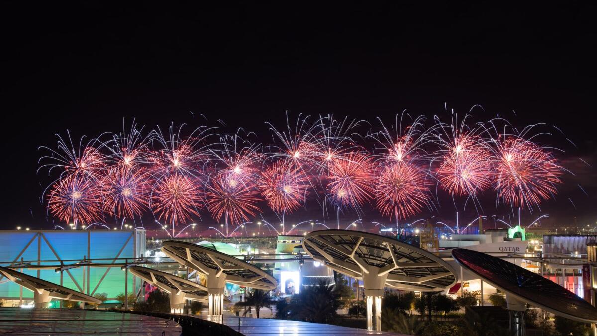 Fireworks at Expo 2020 during the New Year’s Eve celebrations, Expo 2020 Dubai.