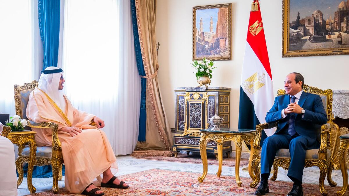 Sheikh Abdullah and Abdel Fattah Al Sisi during talks in Cairo. — Wam