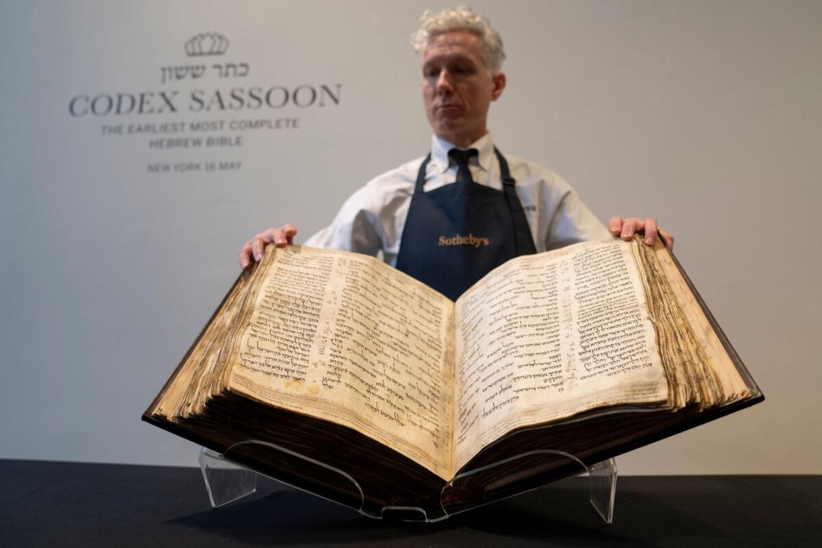 Sotheby's unveils the Codex Sassoon for auction on February 15, 2023, in the Manhattan borough of New York. Photo: AP