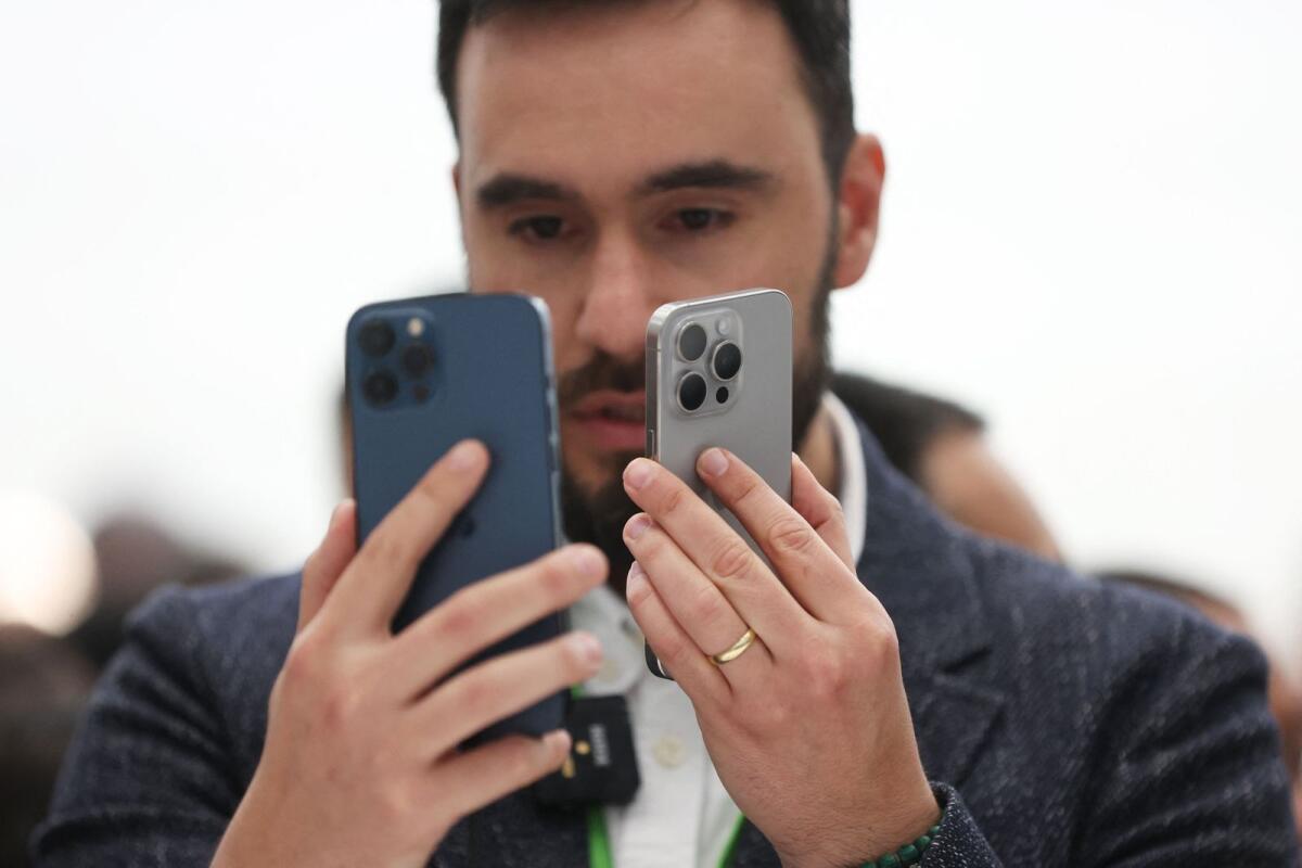 The brand new Apple iPhone 15 Pro and iPhone 15 Pro Max products during an Apple event on September 12, 2023 in Cupertino, California. Photo: AFP