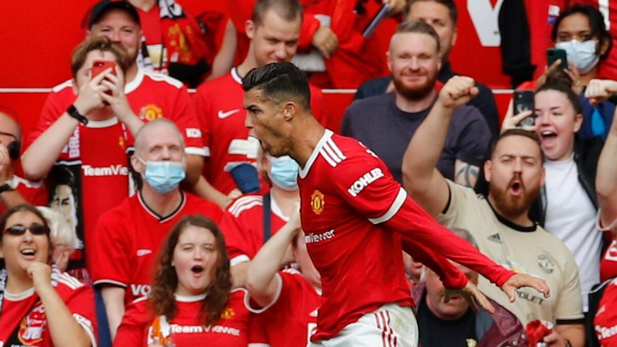 Manchester United's Cristiano Ronaldo celebrates his goal against Newcastle. — Reuters