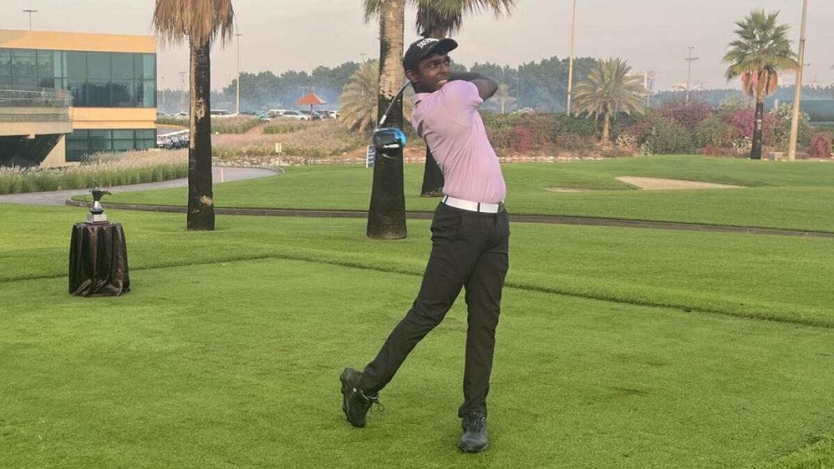 Current leader of the Men's EGF Order of Merit, Jonathan Selvaraj (Trump International Golf Club), hits his opening tee shot of the day at Sharjah Golf &amp; Shooting Club. - sUPPLIED PHOTO