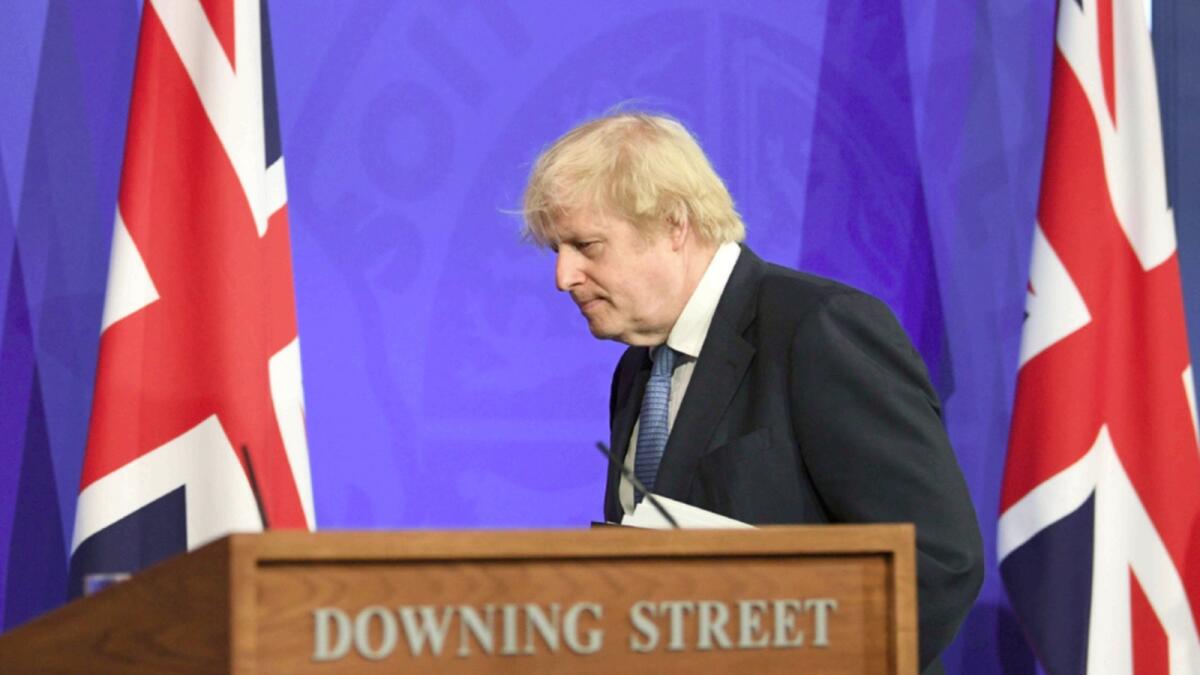 Boris Johnson during a Covid briefing in London on Monday. — AP