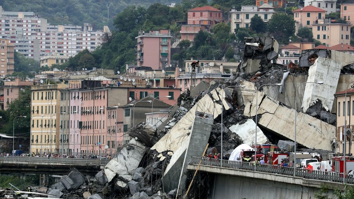 The collapsed Morandi Bridge is seen in the Italian port city of Genoa, Italy.- Reuters