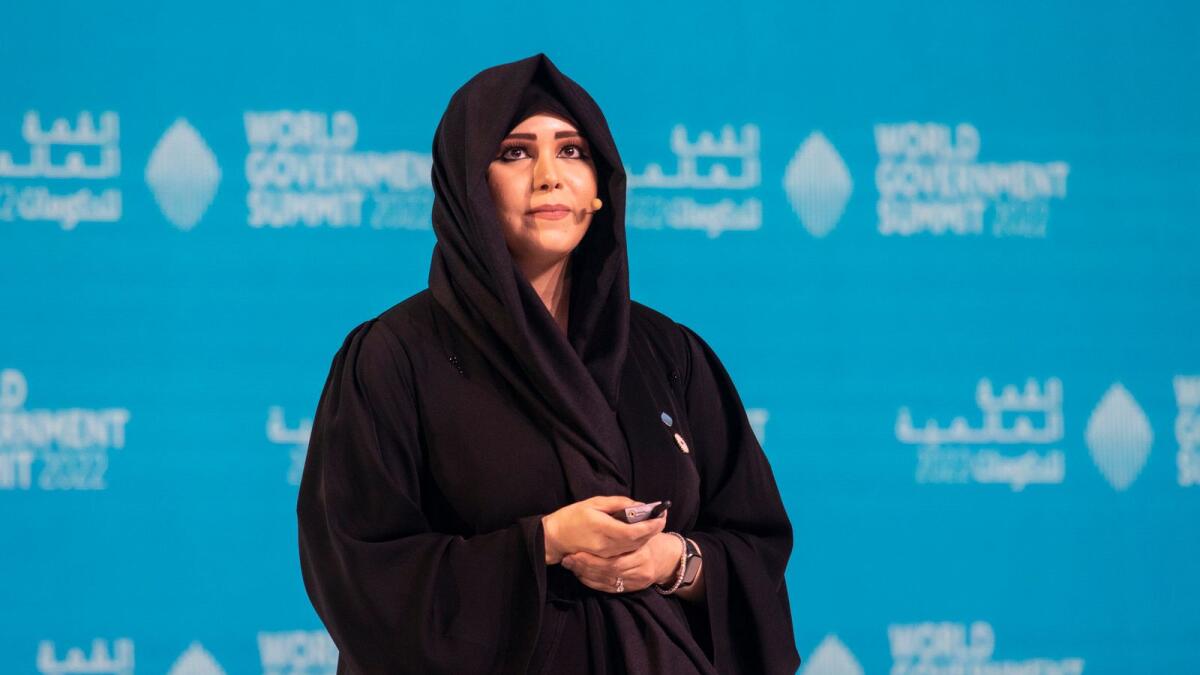 Sheikha Latifa bint Mohammed bin Rashid Al Maktoum, the Chairperson Dubai Culture and Arts Authority, UAE, addresses the World Government Summit in Dubai. 30, March 2022. (Photo: Shihab)