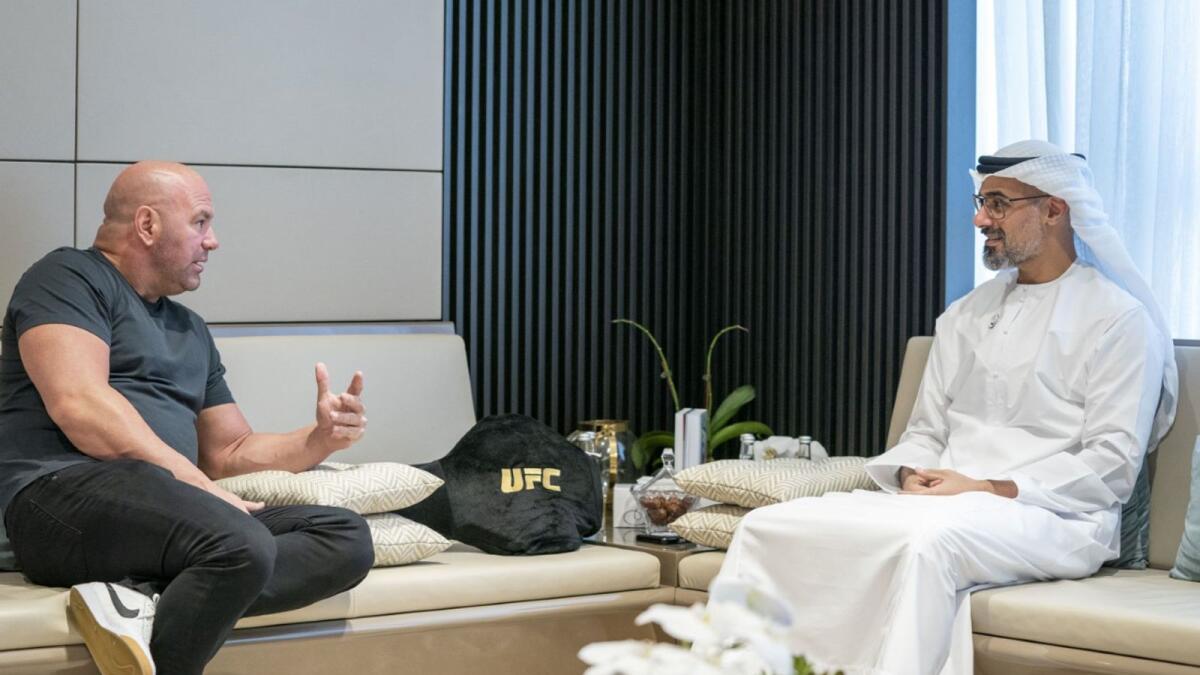 Sheikh Khaled bin Mohamed bin Zayed Al Nahyan with Dana White. — Supplied photo