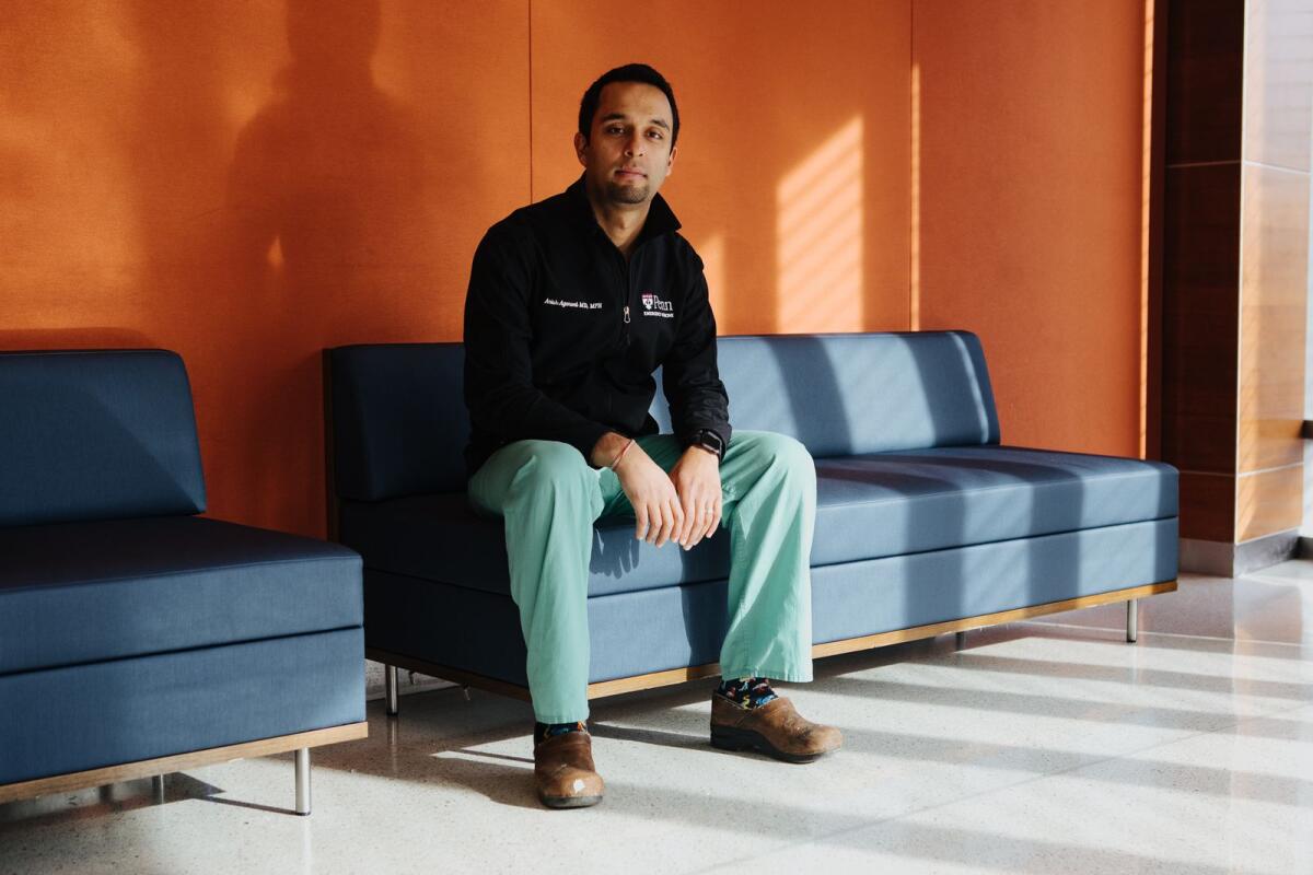Dr Anish Agarwal, an emergency physician in Philadelphia, on Wednesday, Dec. 21, 2022. Agarwal said some patients continued to believe “crazy” claims about Covid-19 vaccines. (Michelle Gustafson/The New York Times)