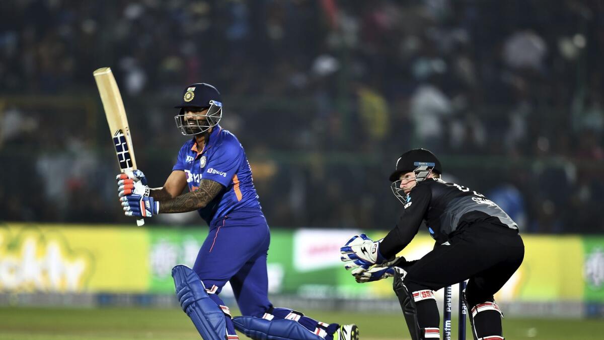 India's Suryakumar Yadav plays a shot during the first T20 match against New Zealand. (PTI)