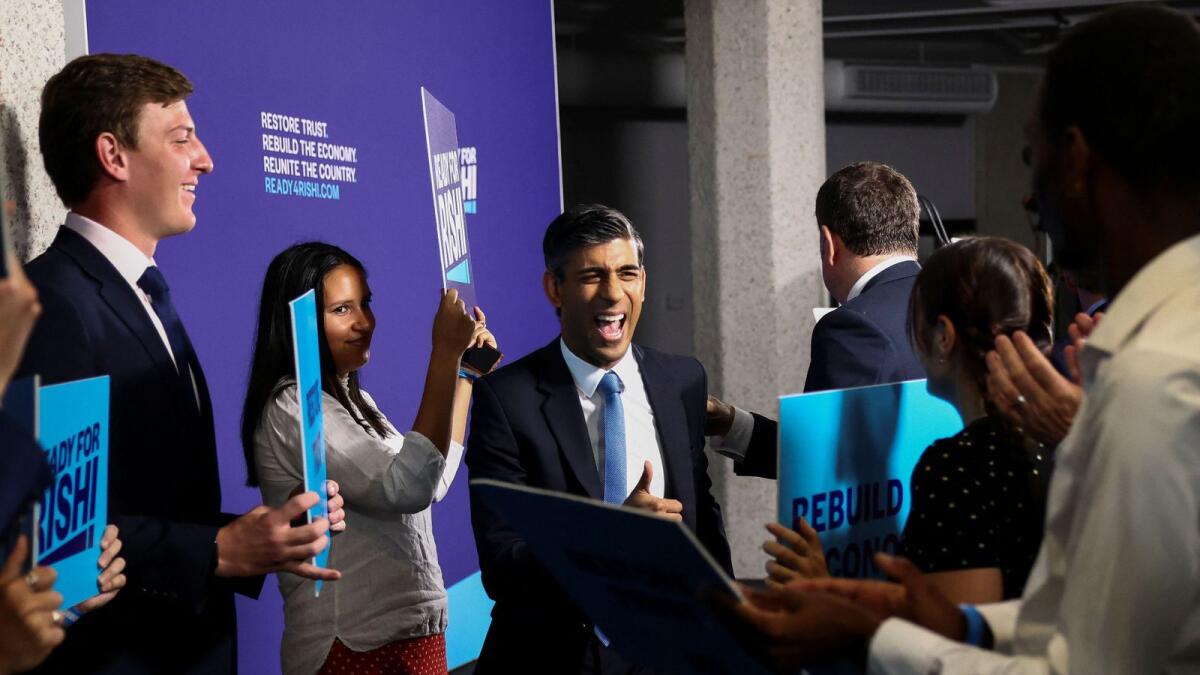 Former Chancellor of the Exchequer Rishi Sunak at his campaign to be the next Conservative leader and Prime Minister. –Reuters