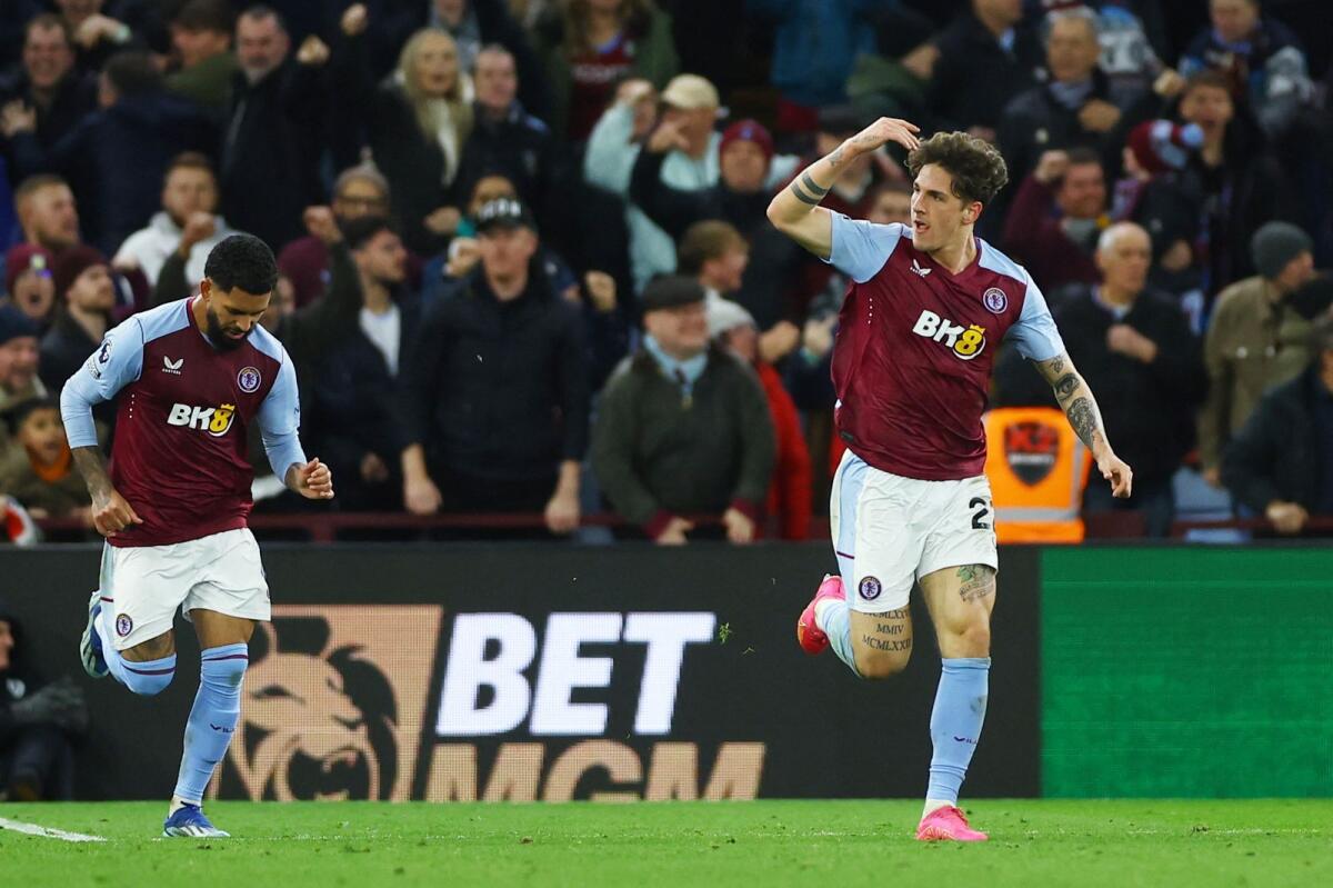 Aston Villa's Nicolo Zaniolo celebrates his goal against Sheffield United. — Reuters