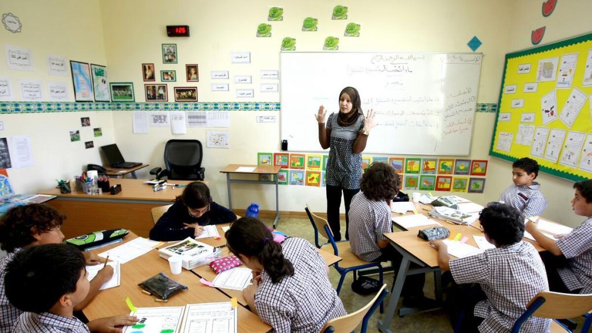 A teacher leads an Arabic class in the Dubai British School.