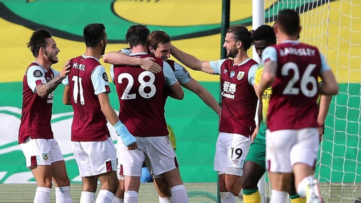Burnley took the lead in the fifth minute of first-half stoppage time when Chris Wood's bicycle kick crept past goalkeeper Tim Krul. (Burnley Twitter)