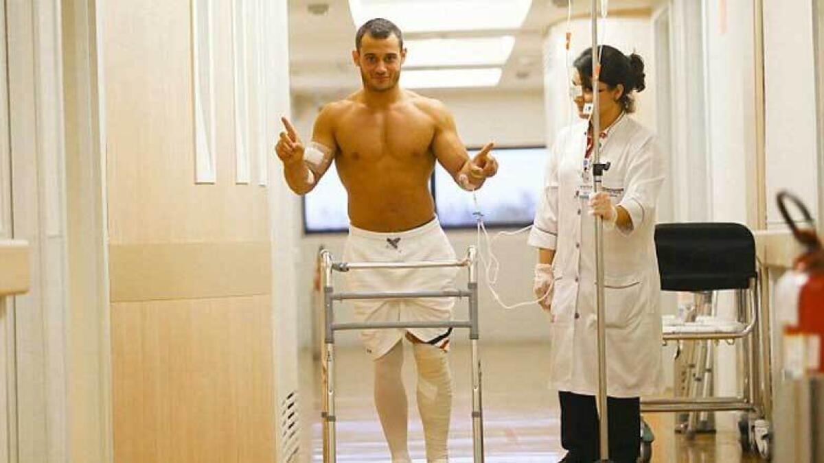 Injured French gymnast Samir Ait Said is back on his feet.
