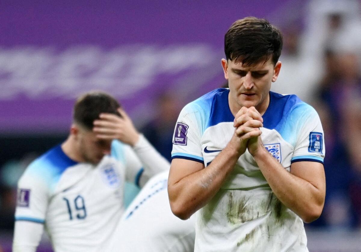 England's Harry Maguire reacts during a World Cup game. (Reuters)