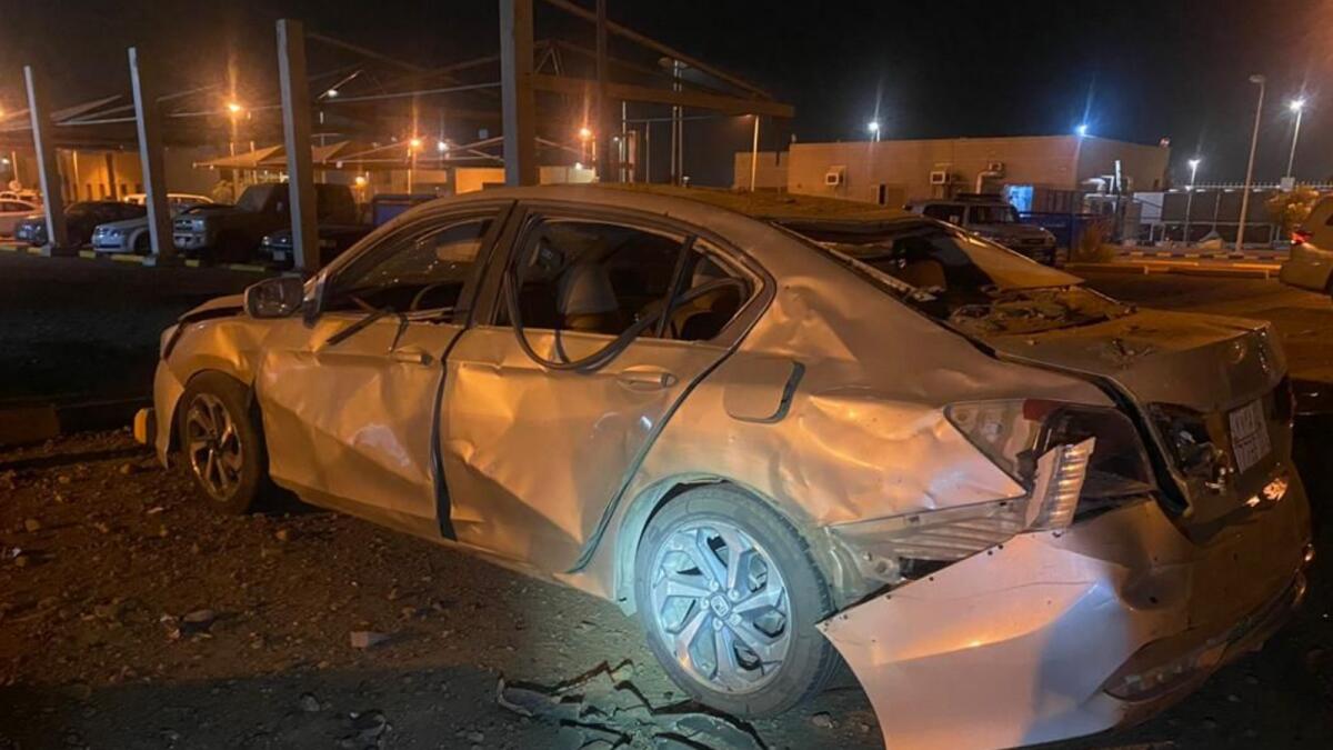 A car damaged in Houthi attack in Saudi Arabia. — SPA