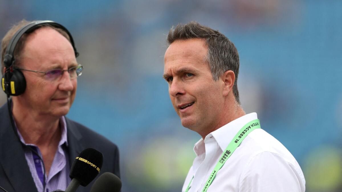Former England captain Michael Vaughan (right) with radio presenter Jonathan Agnew. (Reuters)