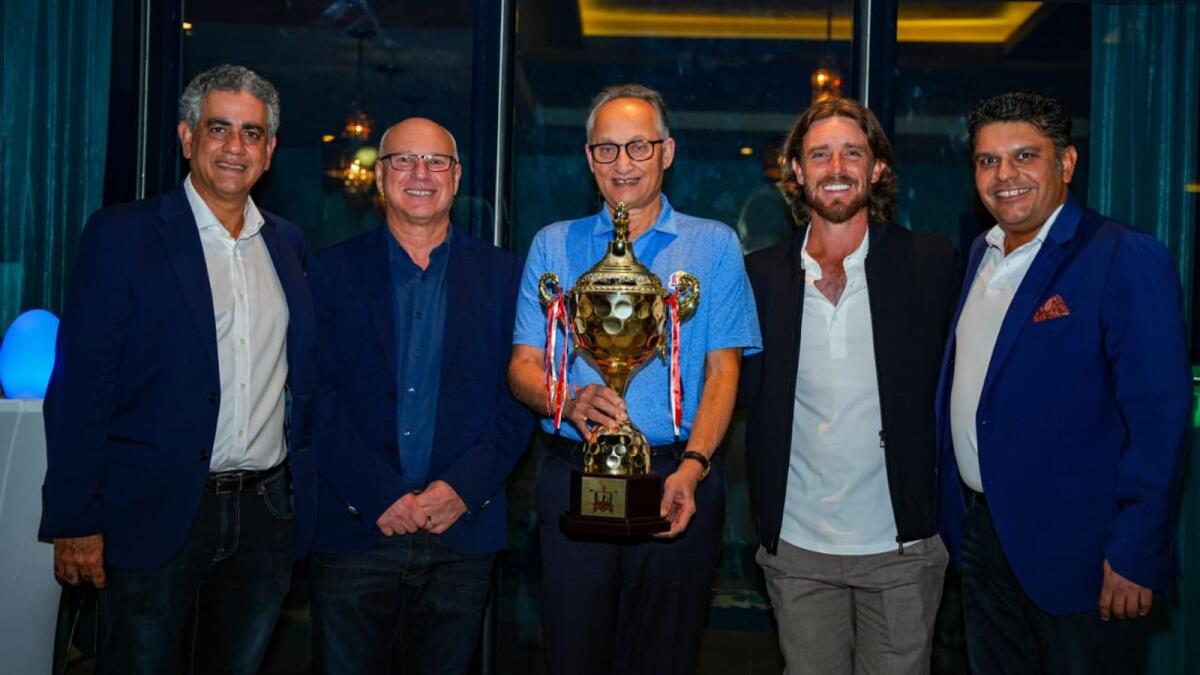 Left to right, Shezad Hameed Captain of Team Pakistan, David White CEO of DP World IL20, Yuvraj Narayan, CFO of DP World, Tommy Fleetwood, DP World Tour player and Kunal Seth, Captain of Team India at the Friendship Cup official function. - Supplied photo