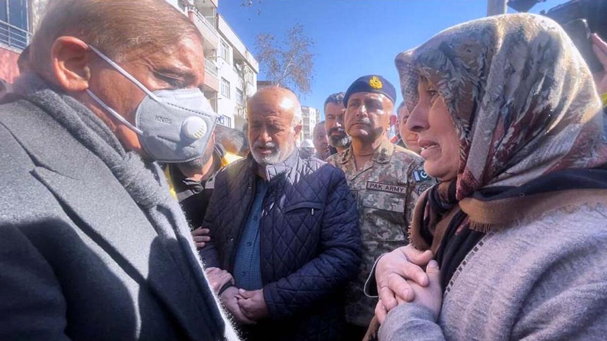 Prime Minister Shehbaz Sharif meets Turkish earthquake victims in Adiyaman to offer condolences. — APP