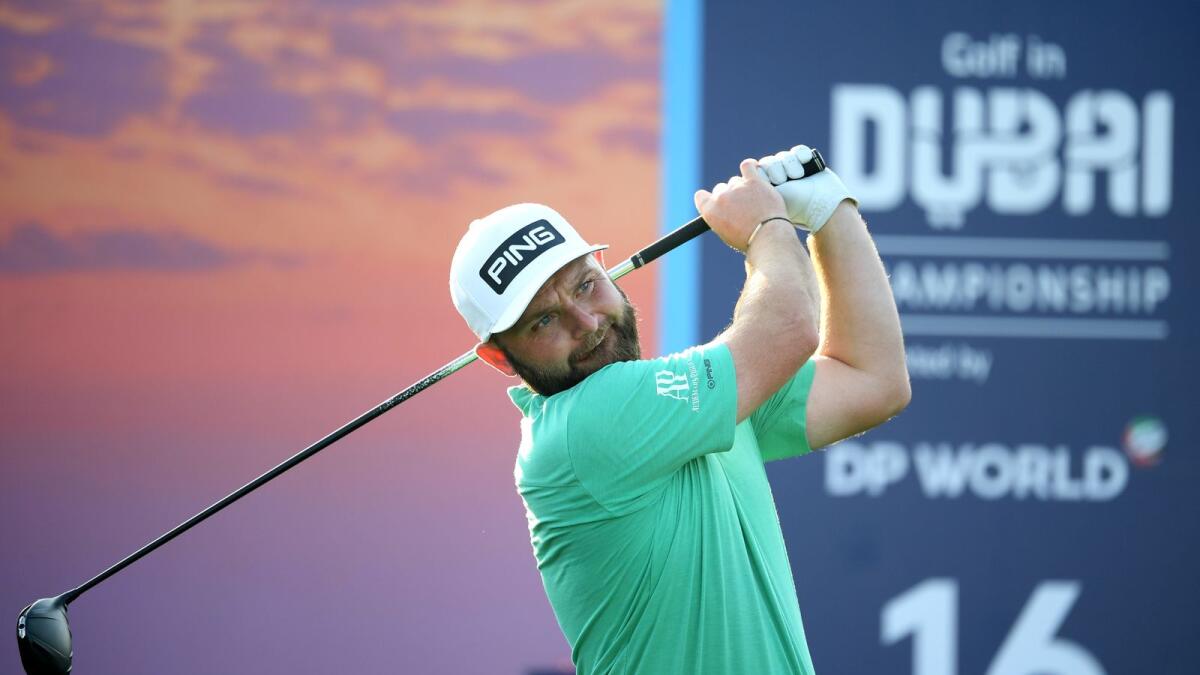 Andy Sullivan of England tees off on the 16th hole during Day Two of the Golf in Dubai Championship. (Supplied picture)